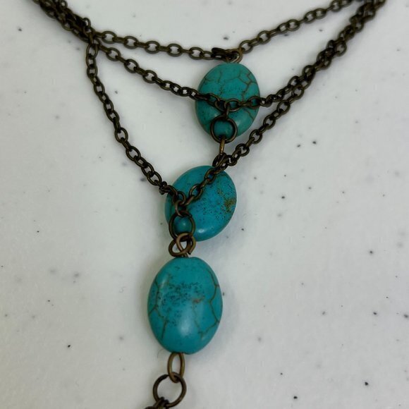 Beaded Bracelet Chain Blue Faux Turquoise Southwestern Slave‎ Bracelet Style - Picture 2 of 5